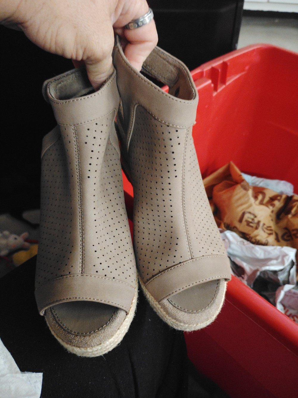 Skechers Women's Taupe Peep-Toe Wedges - Size 7